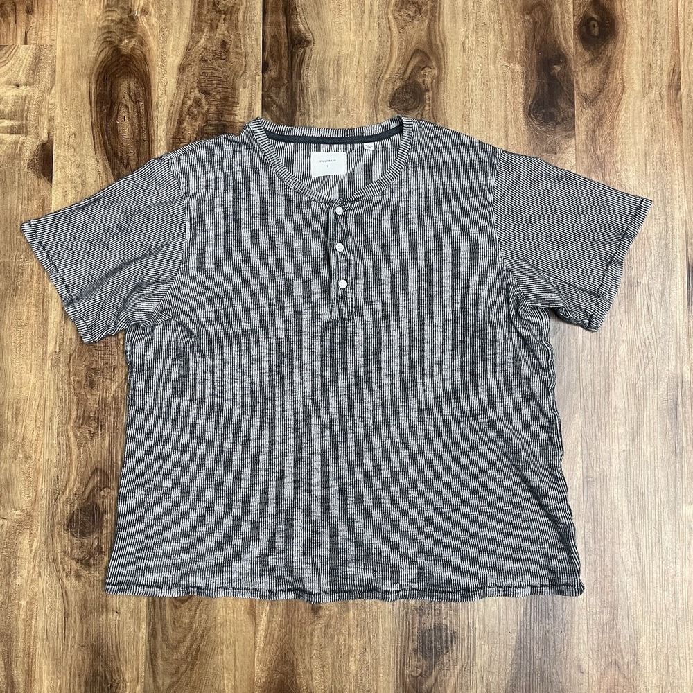 Billy Reid Shirt Men Large Gray Henley Lightweight Cotton Huckberry Minimal